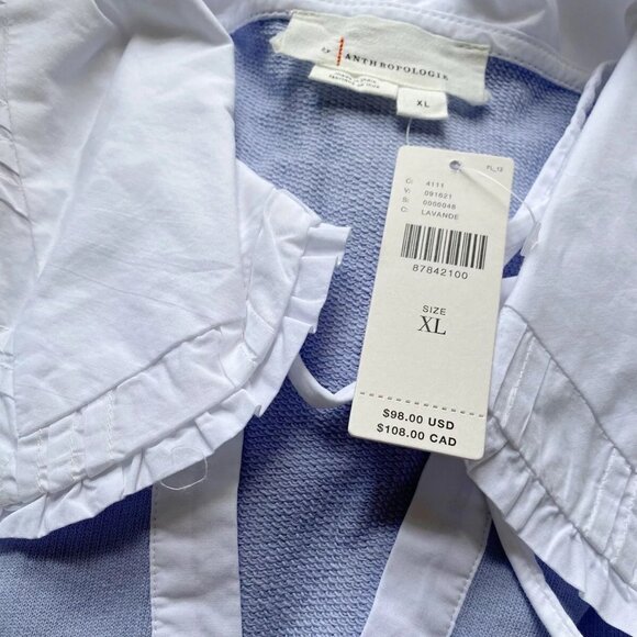 By Anthropologie Poplin-Collar V-Neck Sweatshirt  XL new with tag - Picture 4 of 4